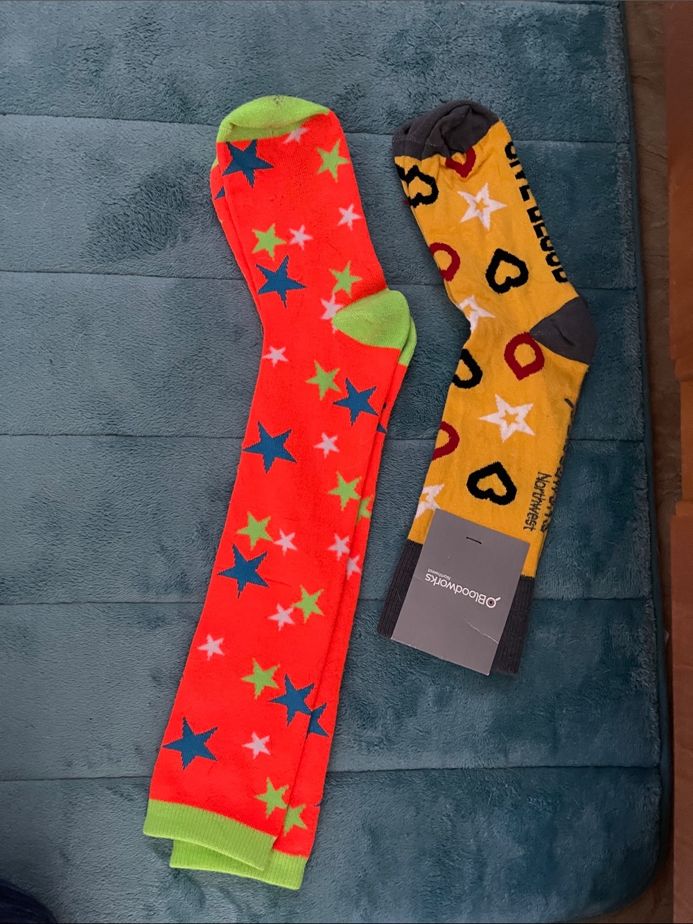 Blockwork Kids Red Star Knee-High Socks with Lime Accents
